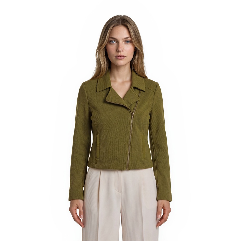 NEW Cabi Road Trip Moto Jacket Women's Size Medium Moss Green Knit‎ 100% Cotton